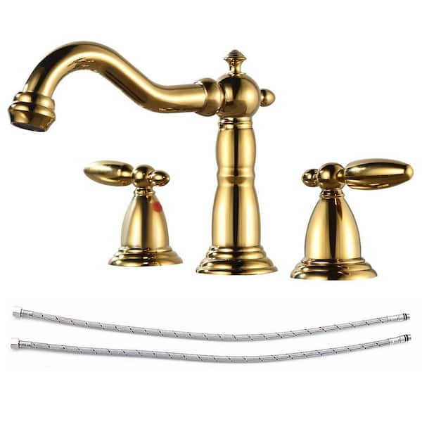 Double handles 8 in. Widespread Bathroom Faucet 3-Hole Bathroom Sink Faucet in Polished Gold