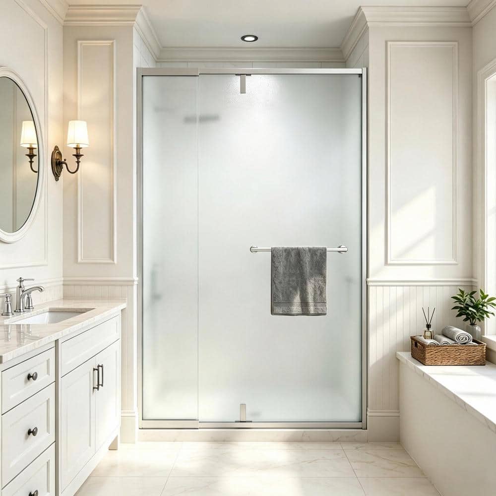 42 to 48 in. W x 72 in. H Pivot Semi-Frameless Shower Door in Brushed Nickel with 1/4 in. Frosted Tempered Glass price history on PriceWatchPro