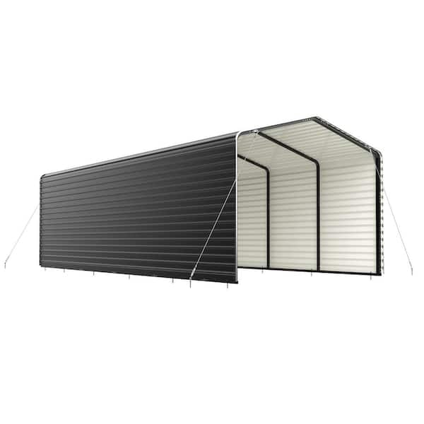 12 ft. x 26 ft. x 11 ft. Metal Carport with Corrugated Roof and Sidewall Panels-Black