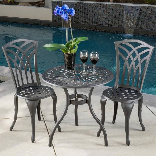 Noble House Sanders Black and Sand 3 piece Aluminum Round Outdoor Bistro Set