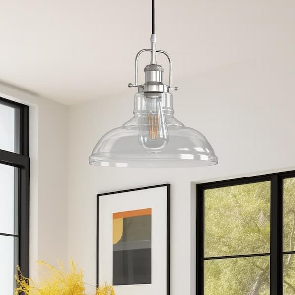 Briignite Brushed Nickel Modern Farmhouse 60-Watt 1-Light Mini Pendant Light with Clear Glass Shade