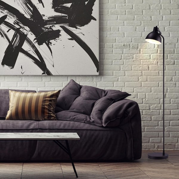 60 in. Matte Black Bedroom Standard Floor Lamp with 6 ft. Black Cord and Switch on Socket