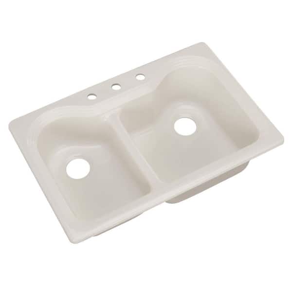 Thermocast Breckenridge Drop-In Acrylic 33 in. 3-Hole Double Bowl Kitchen Sink in Biscuit