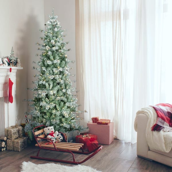 7.5-ft. Pre-Lit Buffalo Fir Green Slim Artificial Artificial Christmas Tree, LED Lights