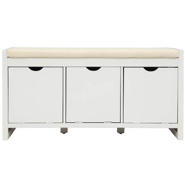 Unbranded 19.8 in. H x 39 in. W White Wood Shoe Storage Bench