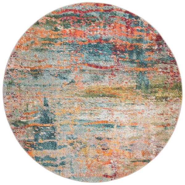 Monaco Teal/Orange 9 ft. x 9 ft. Abstract Round Area Rug