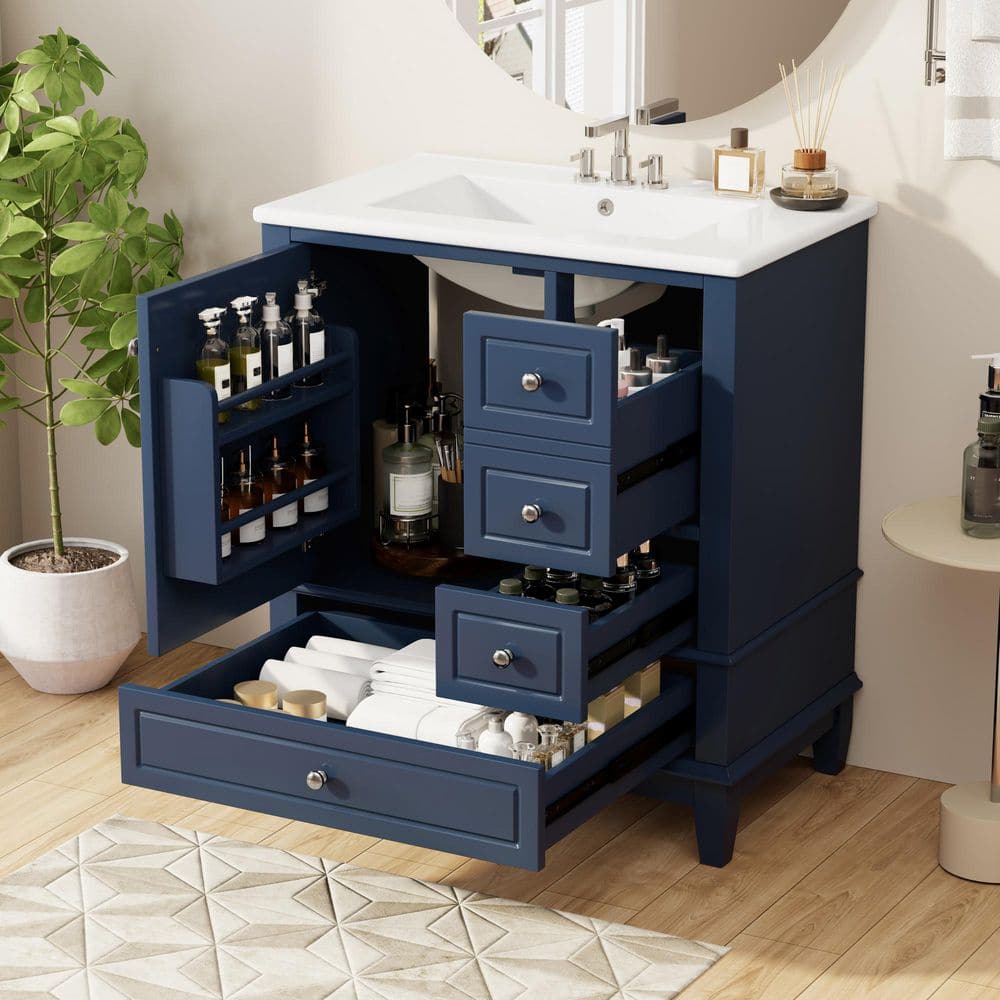 30 in. Freestanding Blue Bath Vanity with White Ceramic Top price history on PriceWatchPro