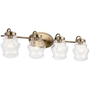 Janiel 33.25 in. 4-Light Classic Bronze Vintage Bathroom Vanity Light with Clear Glass Shade