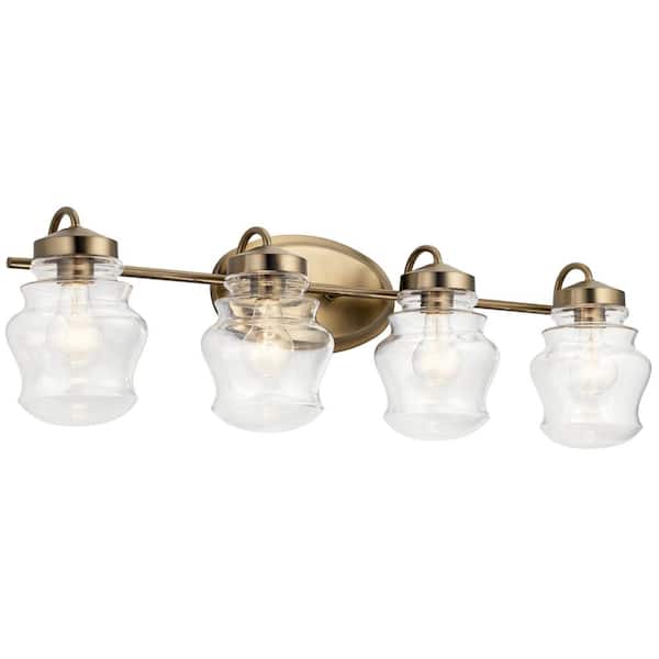 KICHLER Janiel 33.25 in. 4-Light Classic Bronze Vintage Bathroom Vanity Light with Clear Glass Shade