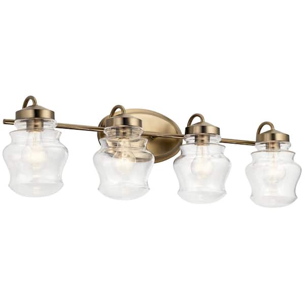 Janiel 33.25 in. 4-Light Classic Bronze Vintage Bathroom Vanity Light with Clear Glass Shade