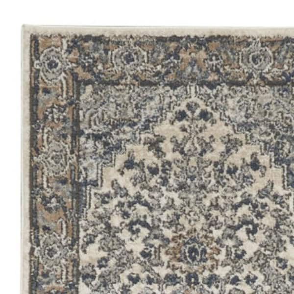2 ft. x 16 ft. White Medallion Washable Area Rug