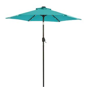 7.5 ft. Steel Solar Patio Market Umbrella with Push Button Tilt and Crank Lift in Blue