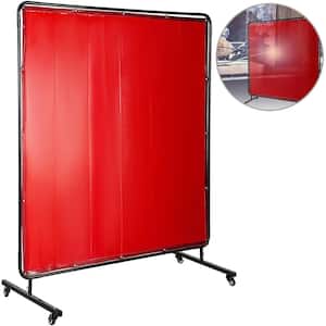 6 ft. x 6 ft. Welding Screen Flame-Resistant Vinyl Welding Curtain with Frame 4-Wheels Light-Proof Professional in Red