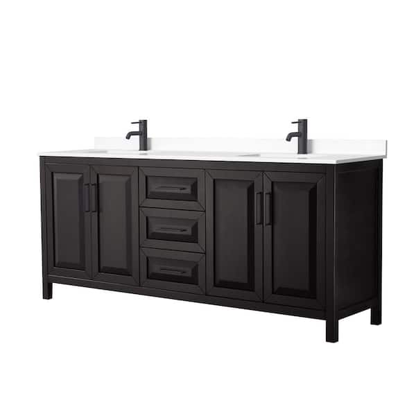 Wyndham Collection Daria 80 in. W x 22 in. D x 35.75 in. H Double Bath Vanity in Dark Espresso with White Cultured Marble Top