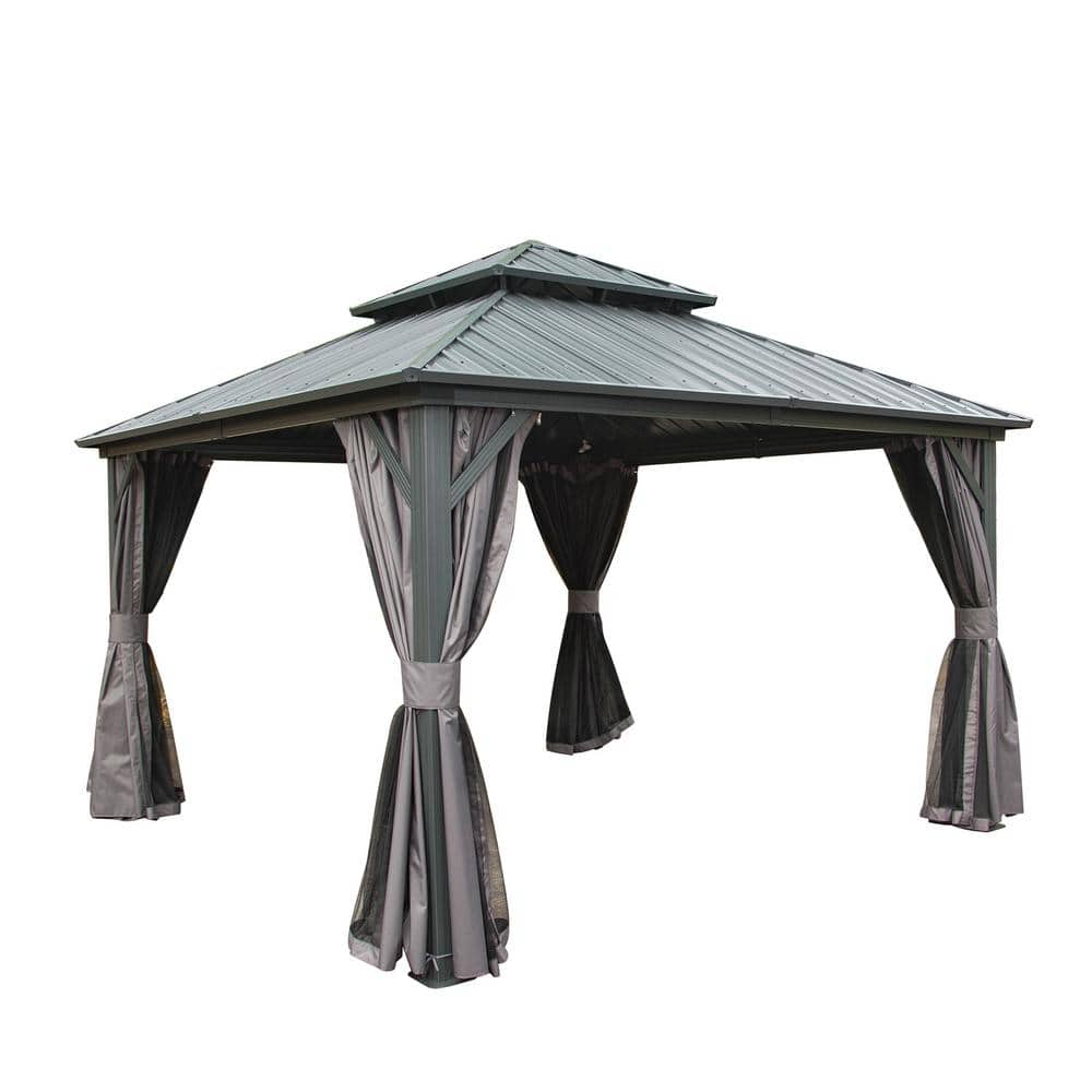 domi outdoor living 12 ft. x 12 ft. Gray Hardtop Gazebo Canopy with ...