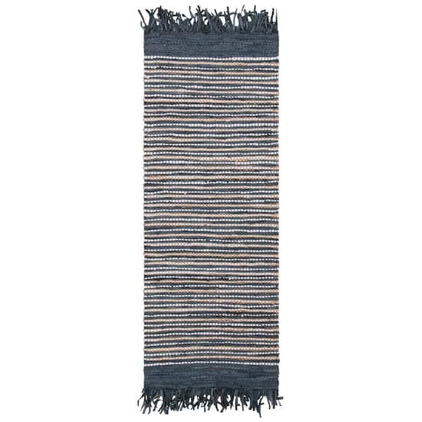 Vintage Leather 2 ft. x 6 ft. Dark Gray/Multi Rustic Striped Runner Rug