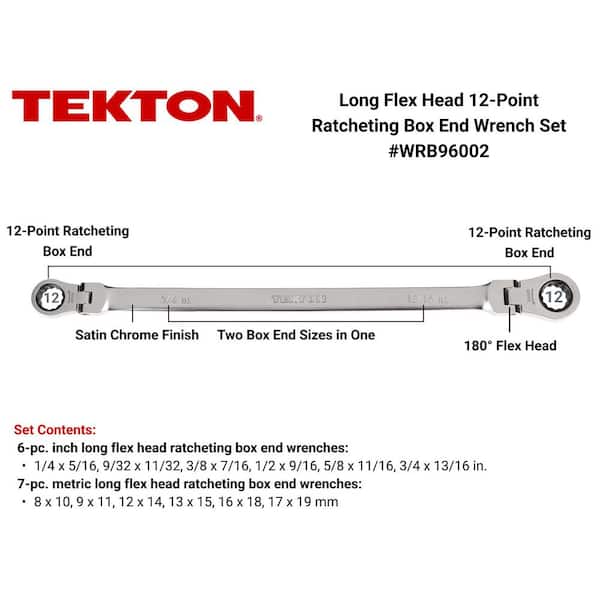 Long Flex Head 12-Point Ratcheting Box End Wrench Set with 13-Piece (1/4-13 in./16 in., 6-19 mm)