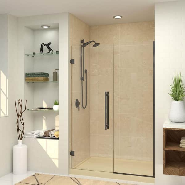 Transolid Elizabeth 52.5 in. W x 76 in. H Hinged Frameless Shower Door in Matte Black with Clear Glass