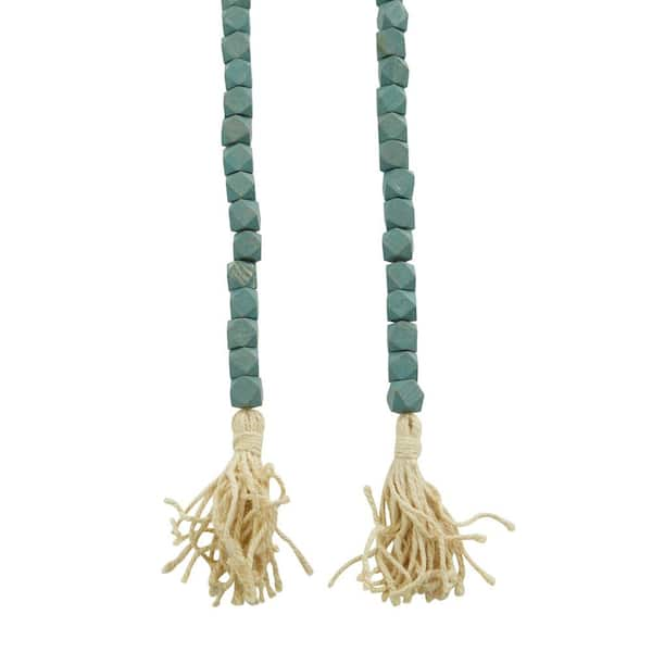 Turquoise Wood Bead Garland with Tassels, Farmhouse Beads