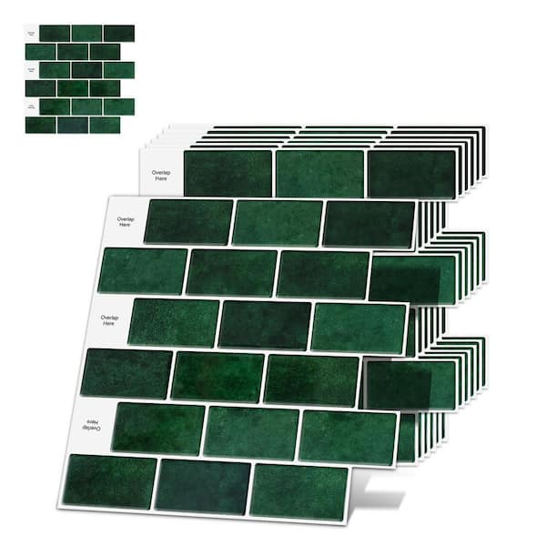 12 in. x 12 in. Vinyl Peel and Stick Backsplash Tile, Decorative Wall Tile Backsplash in Green (10 sq. ft. /10-Pack)