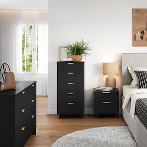 Granville Black 2-Drawer 18.11 in. W Nightstand, 5-Drawer 23.62 in. W Chest and 6-Drawer 55.04 in. W Dresser