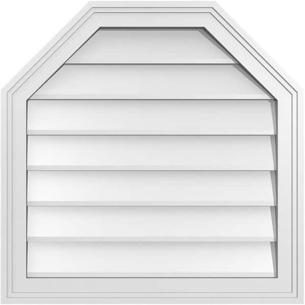 Ekena Millwork 24 in. x 24 in. Octagonal Top Surface Mount PVC Gable Vent: Decorative with Brickmould Frame