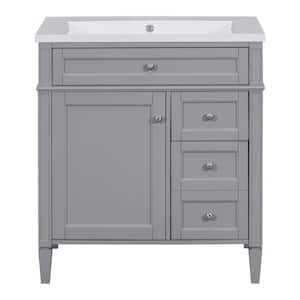 30 in. W. x 18 in. D x 33 in. H Single Sink Bath Vanity in Gray with White Resin Top, Tip-out Drawer, Adjustable Shelf