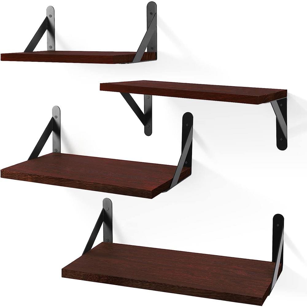 16.5 in. W x 6.1 in. H x 4.3 in. D Wood Rectangular Shelf in Brown 4 Sets A