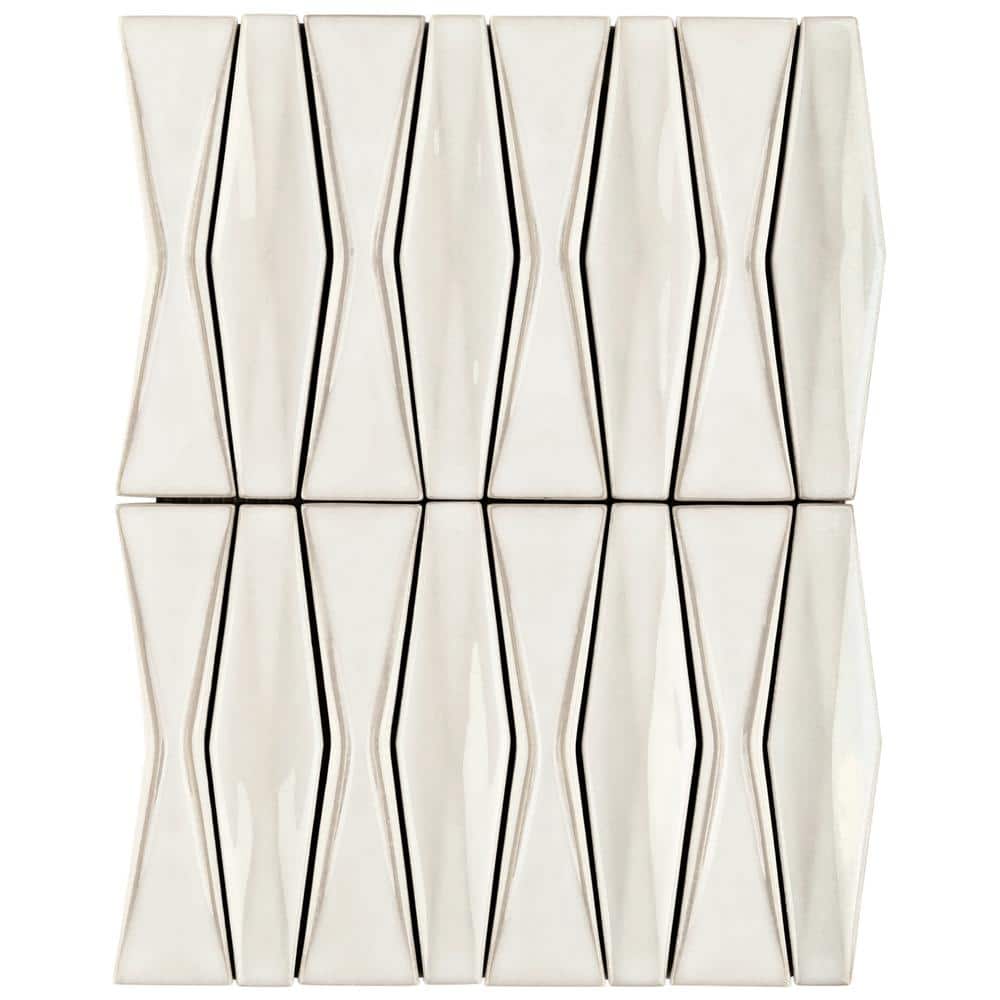 Natural White Geometric Glass Mosaic Tile 2x8