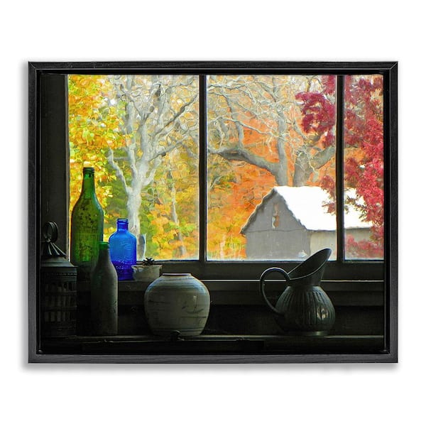 Stupell Industries Fall Foliage in Window by Graffiti Studios 1-Piece Floater Frame Graphic Print Nature Poster Art Print 21 in. x 17 in.