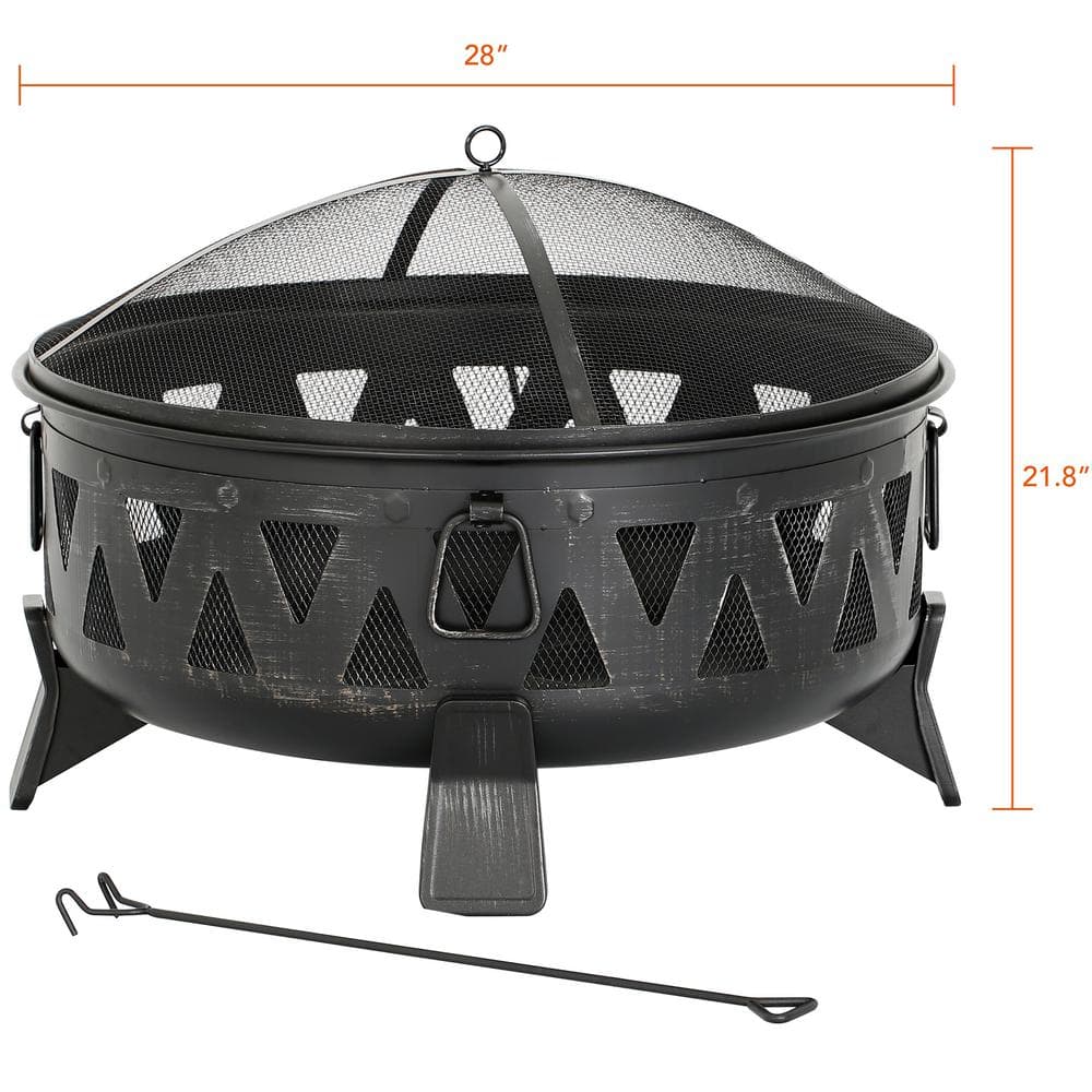 30" Black Steel Round Wood-Burning Fire Pit