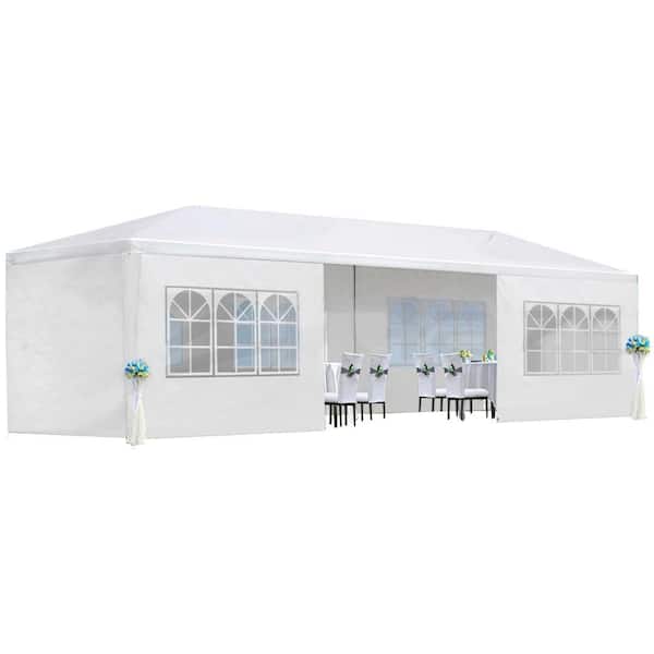 Unbranded 10 ft. x 30 ft. White Wedding Party Canopy Tent Outdoor Gazebo with 8 Removable Sidewalls