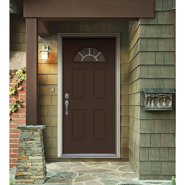 JELD-WEN 36 in. x 80 in. Fan Lite Dark Chocolate Painted Steel