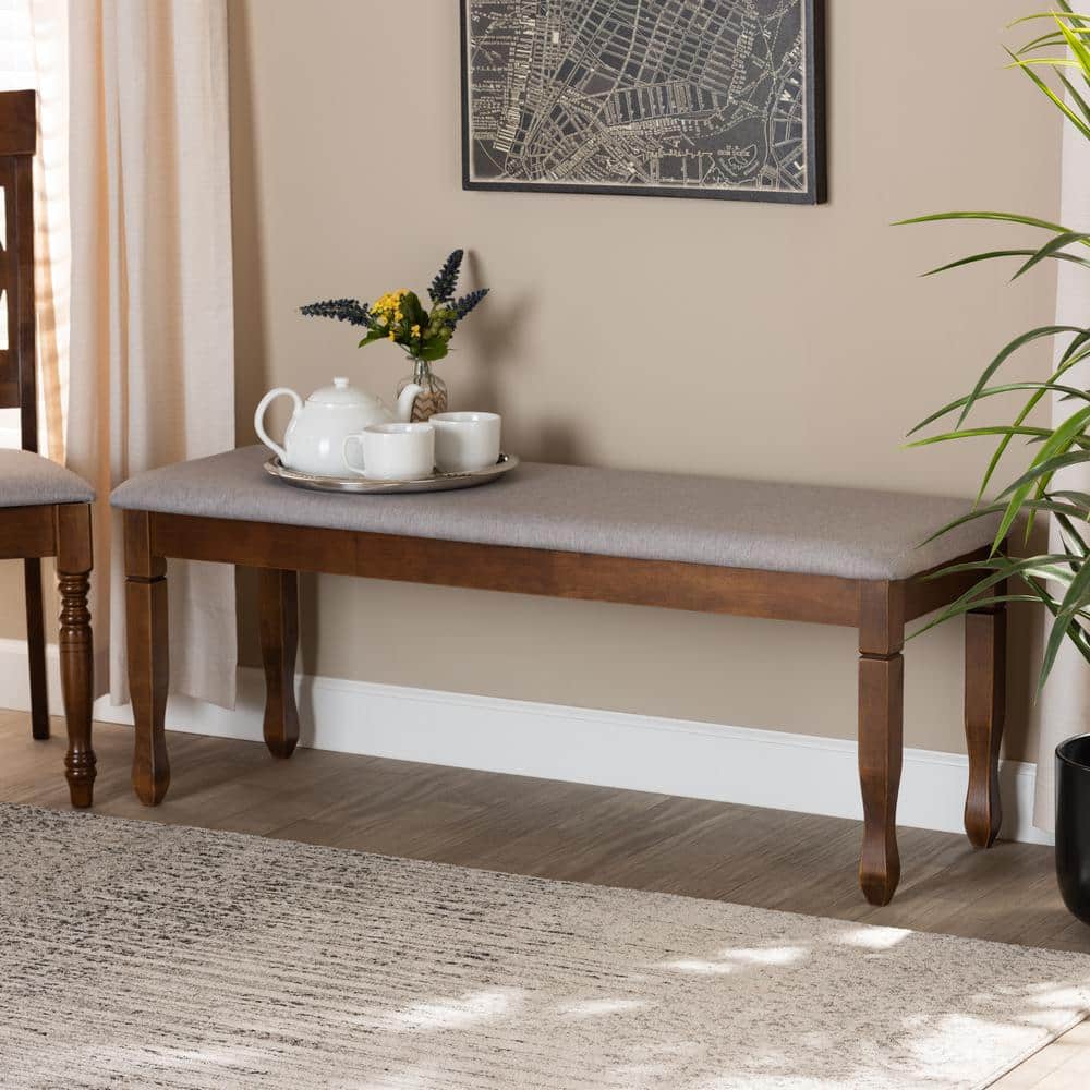 Corey 48'' Gray Fabric and Walnut Wood Classic Dining Bench