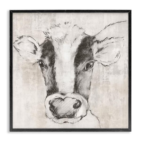 Cow Sketch Impression by Eli Jones Black Framed Animal Giclee Art Print 24 in. x 24 in.