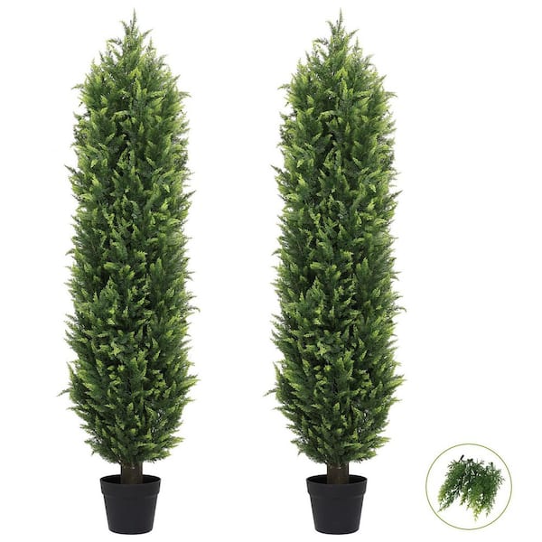 5 ft. Artificial Cedar Topiary Trees for Outdoor Front Porch Decor in Pot 2-Pack