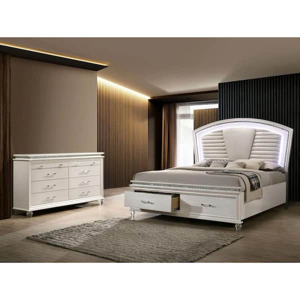 Litzler 2-Piece Pearl White Wood King Bedroom Set with 2-Foot Drawers and Dresser