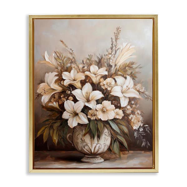 Stupell Industries Lily Bouquet Still Life by Petal Prints Design Gold Floater Frame Nature Graphic Art Print 21 in. x 17 in.
