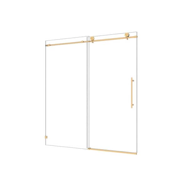 55 in. to 60 in. W x 76 in. H Sliding Frameless Shower Door in Brushed Gold Finish with Clear Glass