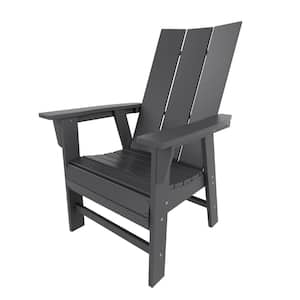 Shoreside Outdoor Patio Fade Resistant HDPE Plastic Adirondack Style Dining Chair with Arms in Gray