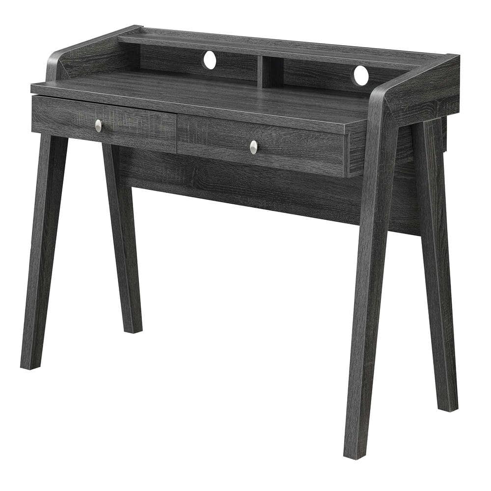 Modern Weathered Gray 42" Desk with Dual Drawers and Cable Management