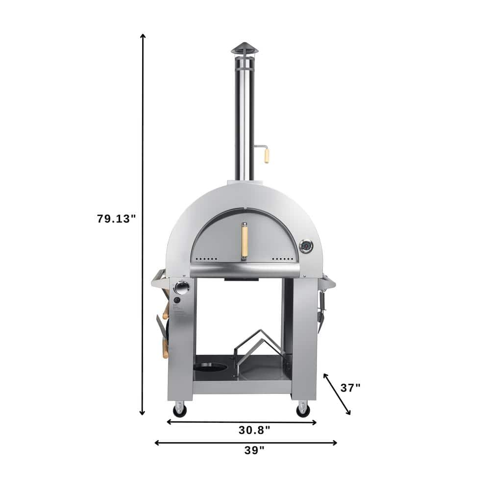 32-Inch Stainless Steel Dual Fuel Outdoor Pizza Oven with Casters