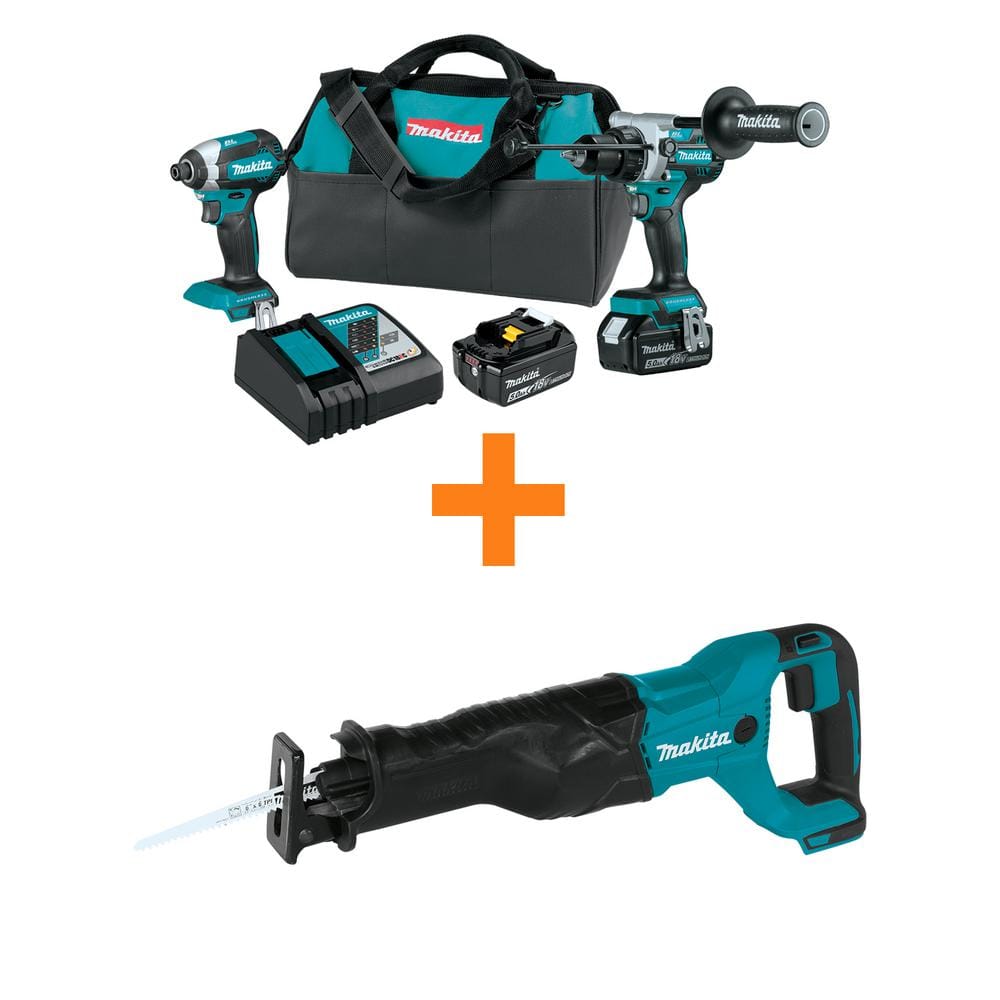 18V LXT Lithium-Ion Brushless Cordless 2-Piece Combo Kit 5.0Ah and 18V LXT Lithium-Ion Cordless Reciprocating Saw -  Makita, XT291T-XRJ04Z