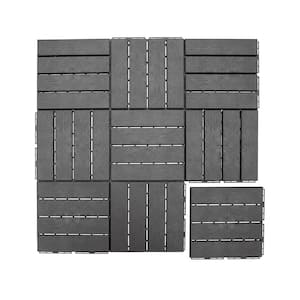 12 in. x 12 in. Square Composite Decking Tiles, 4 Slat Plastic Patio Interlocking Deck Tiles, Dark Gray (Pack of 9)