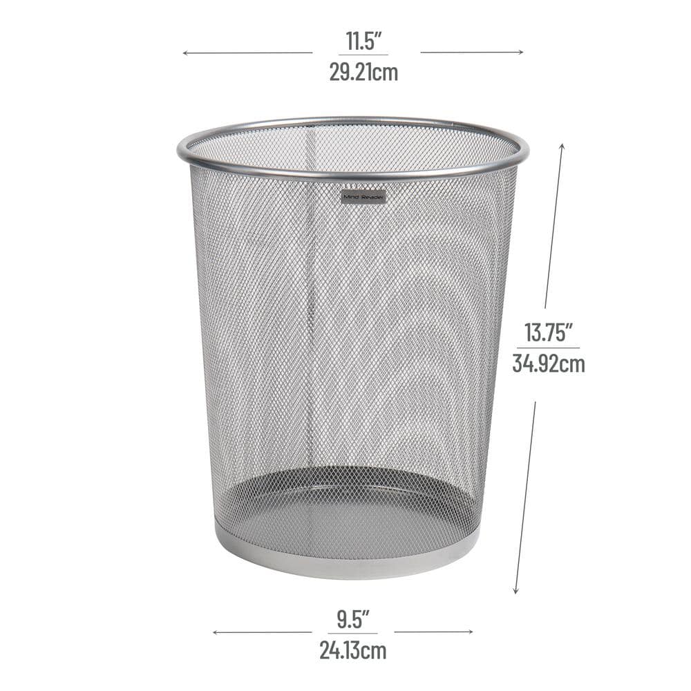Silver Stainless Steel Mesh Office Trash Can, 12" x 14.5"