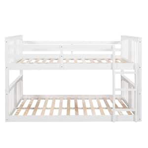 White Full Over Full Bunk Bed with Ladder, Wooden Low Bunk Bed Frame for Kids, Teens, No Box Spring Needed
