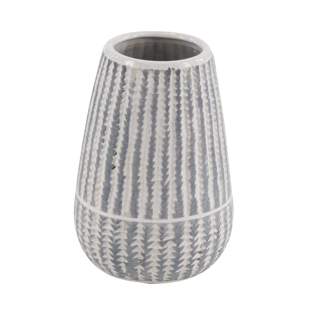 10" White and Gray Ceramic Novelty Table Vase
