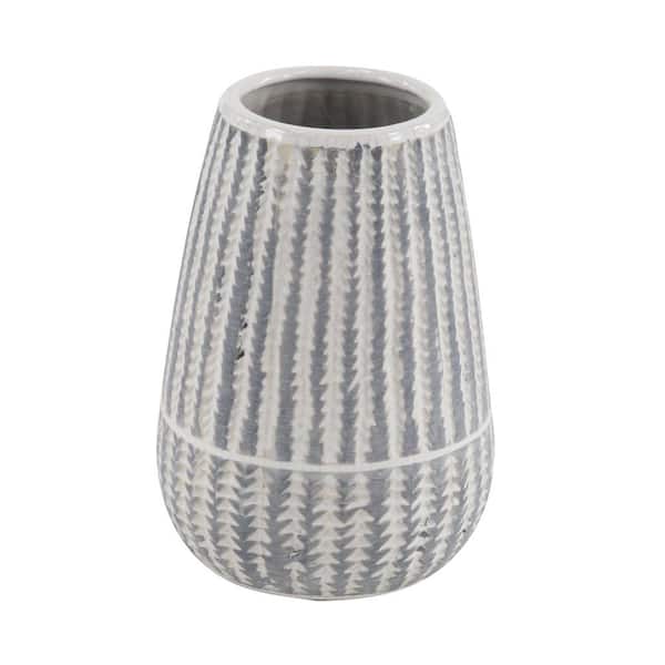 Litton Lane 10 in. White Ceramic Decorative Vase with Stripes