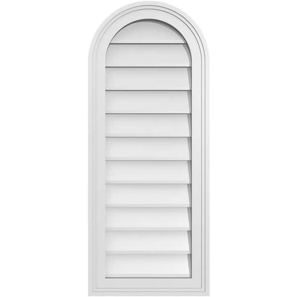 Ekena Millwork 14 in. x 34 in. Round Top White PVC Paintable Gable Louver Vent Non-Functional