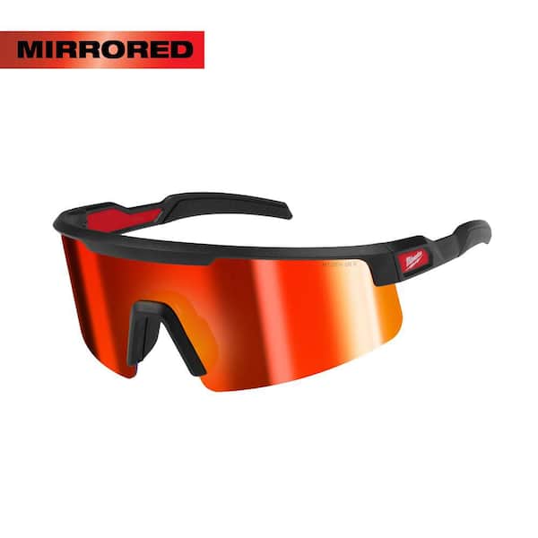Safety Glasses with Red Wrap Around Mirrored Anti-Scratch Lenses